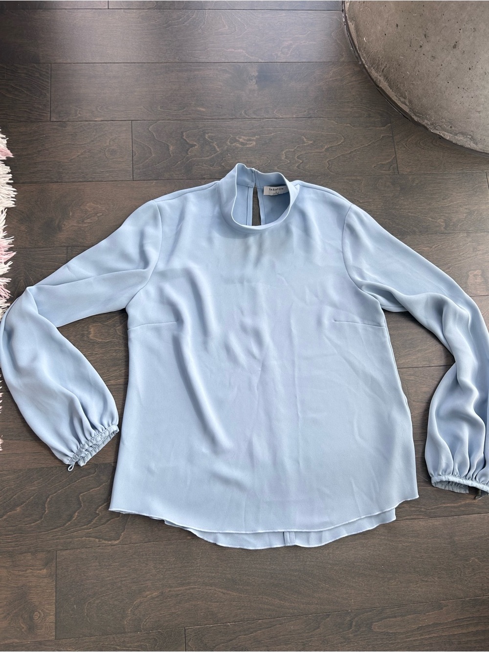 Babaton Pale Blue Long-Sleeve Keyhole Blouse